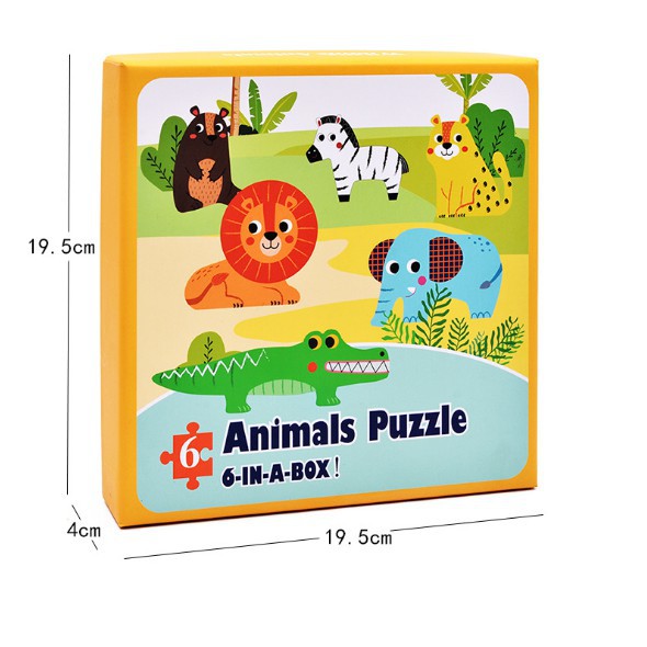 Đồ chơi bộ xếp hình 6 mảnh ghép/hình Puzzle size to, hộp giấy chọn chủ đề cho bé