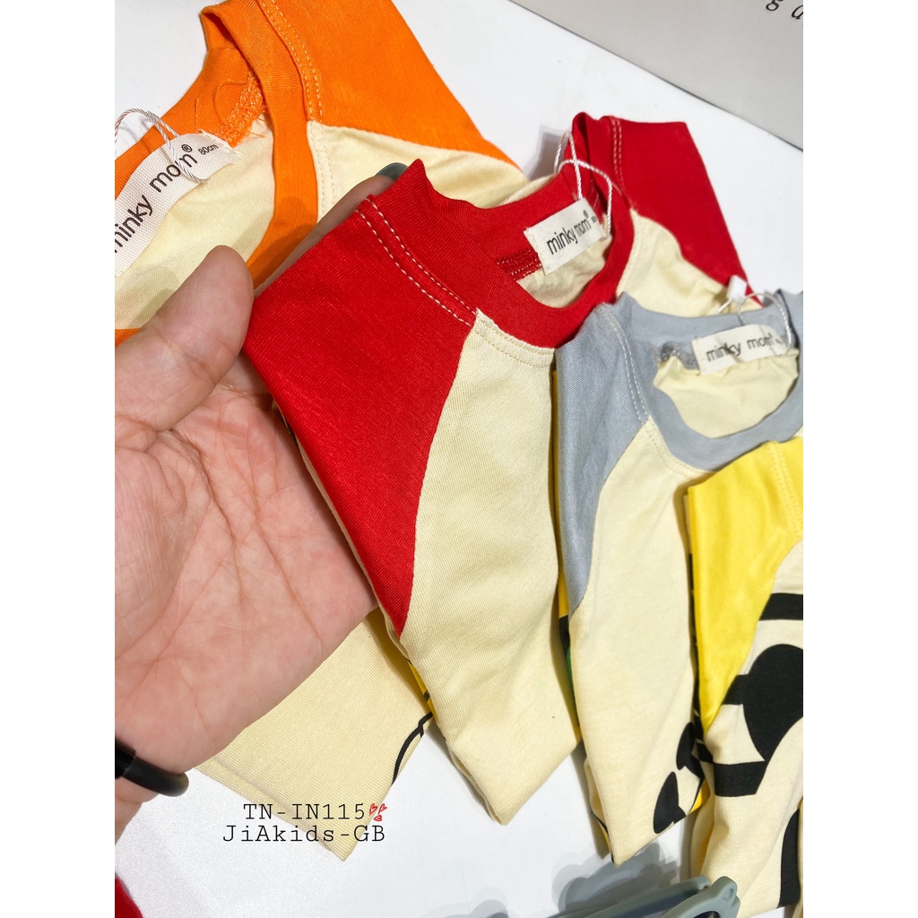 Bộ Tay Ngắn Quần Dài THUN LẠNH MINKY MOM Quần Chạy Sọc Áo In Hình Dễ Thương Cho Bé TN-IN115