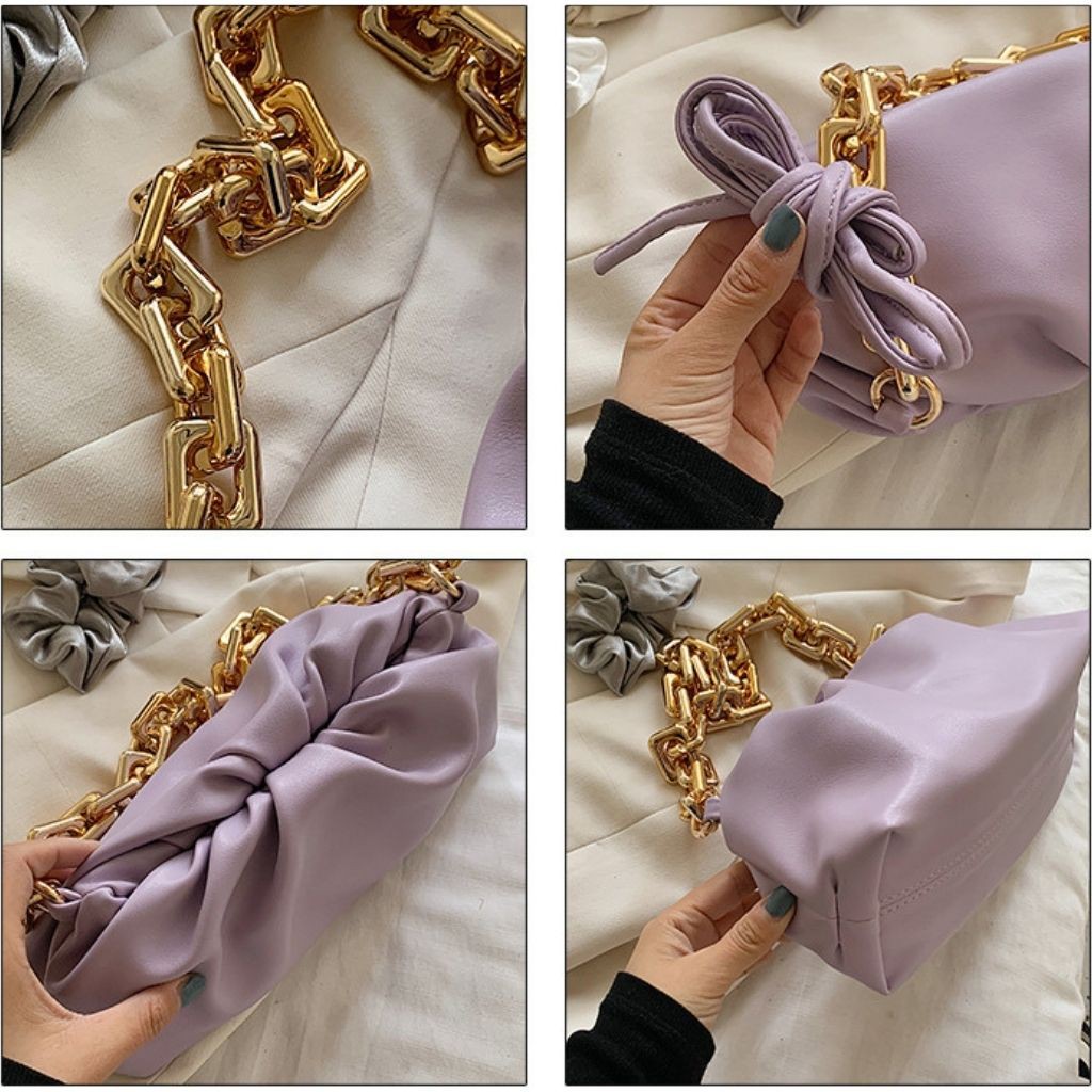 (Cao cấp) Túi kẹp nách nữ xích nhựa áng mây KR 333- Da PU mềm mịn, Dây xích vàng to bản, Size 30, 2 dây đeo- KARA 333 | BigBuy360 - bigbuy360.vn