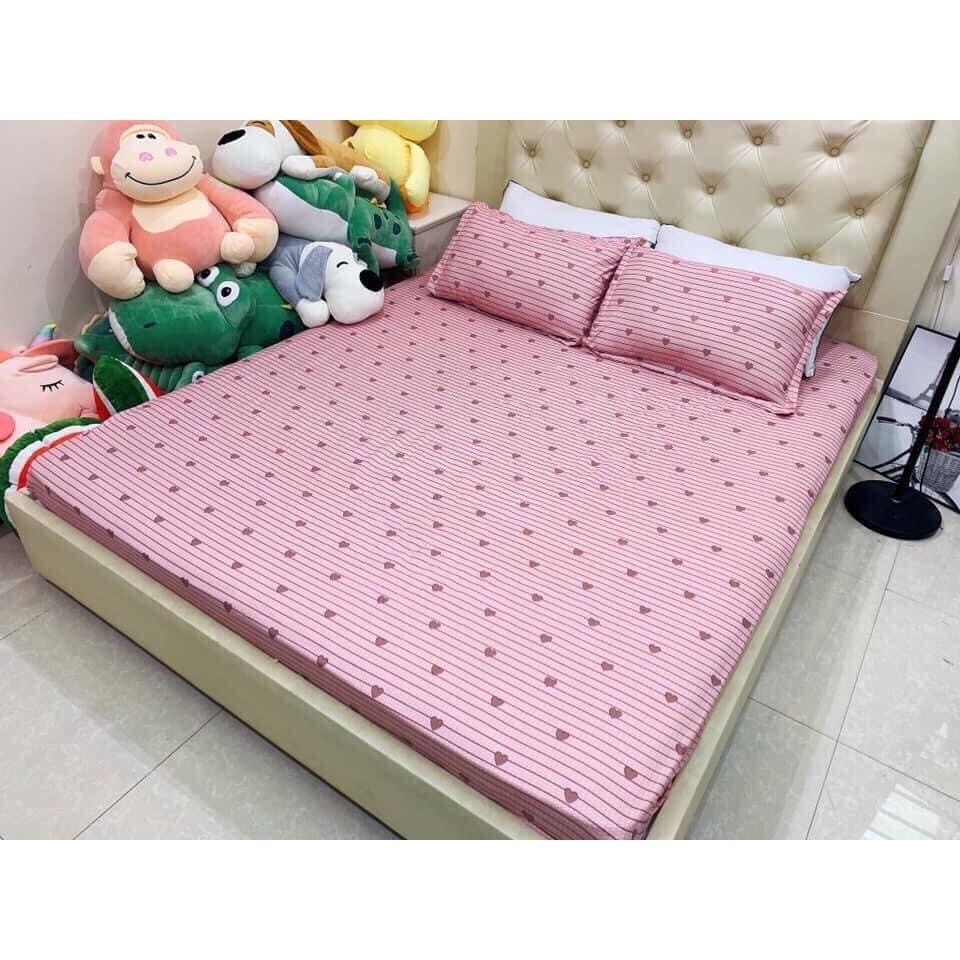 Bộ ra trải giường 1m6 1m8 x 2m tim hồng⚡️1 drap nệm kèm 2 vỏ gối nằm 45 x 65 cm- CAISHOPQUEN | BigBuy360 - bigbuy360.vn