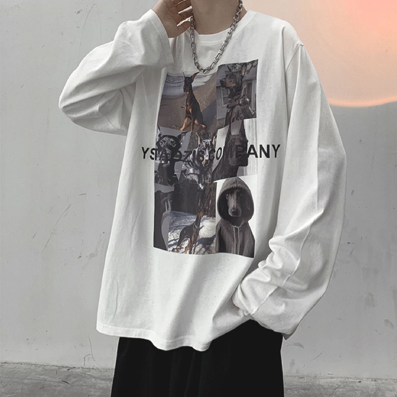 Áo thun tay dài dáng rộng in họa tiết hoạt hình phong cách Hàn Quốc thời trang cho nam size M-5XL