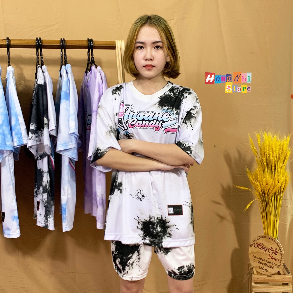 Set Bộ Thun Ngủ Tay Lỡ In Hình Phối Quần Short Loang Màu Oversize Ulzzang Dáng Rộng - MM