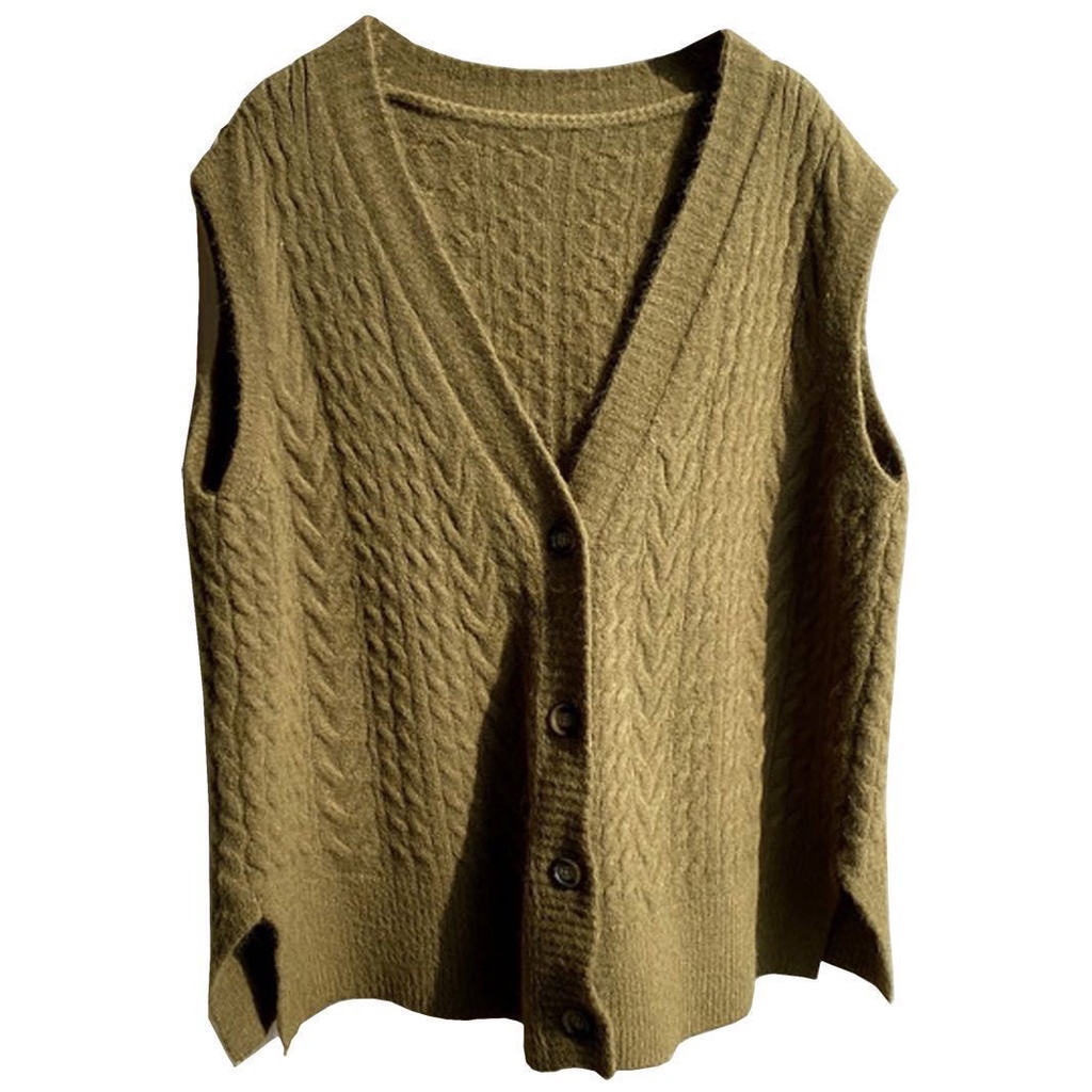 Áo Khoác Cardigan Dệt Kim Sát Nách Dáng Rộng Cổ Chữ v Thời Trang Xuân Thu Phong Cách Hàn Quốc Cho Nữ