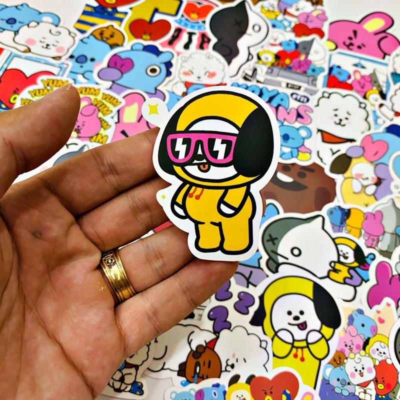 [Set 50 cái] Sticker cute BT21 chất liệu PVC nhám cao cấp chống thấm dán xe, vali, laptop, mũ bảo hiểm, điện thoại,..