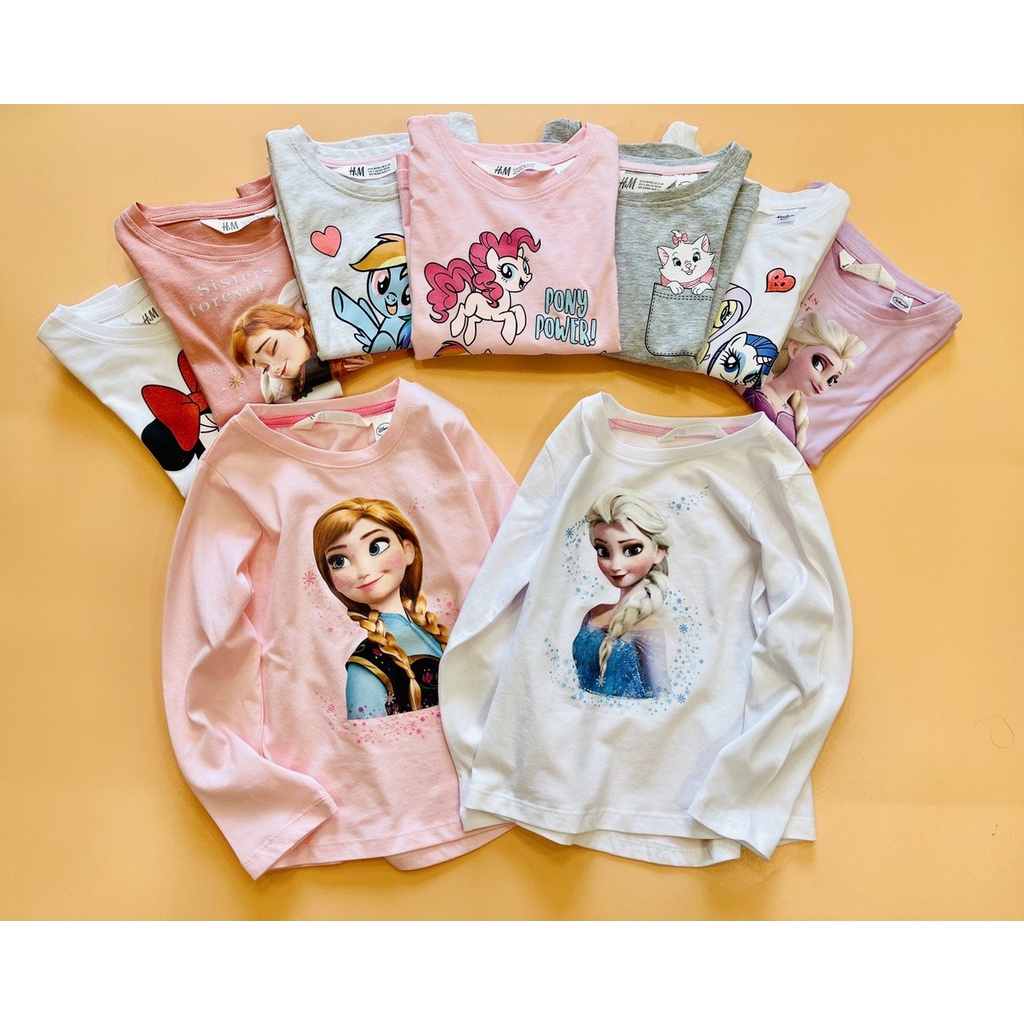 Áo bé gái dài tay Elsa, Pony 2-10 tuổi H&M', áo thun dài tay chất cotton Cambodia xuất dư xịn -Minkids