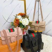Túi xách đeo chéo nữ khóa đầu rồng sọc cờ da in nhiệt 2 ngăn dây xích rẻ đẹp hàng QC cao cấp