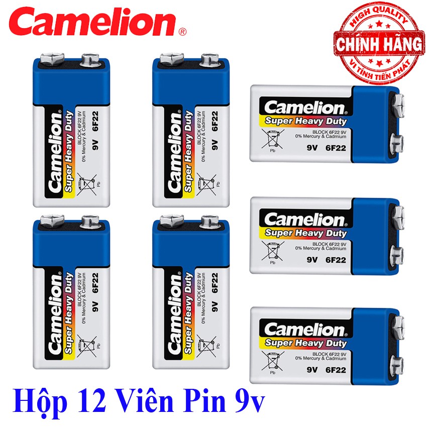 Hộp 12 Viên Pin vuông 9V Camelion Super Heavy Duty Battery - 6F22 (mẫu mới)