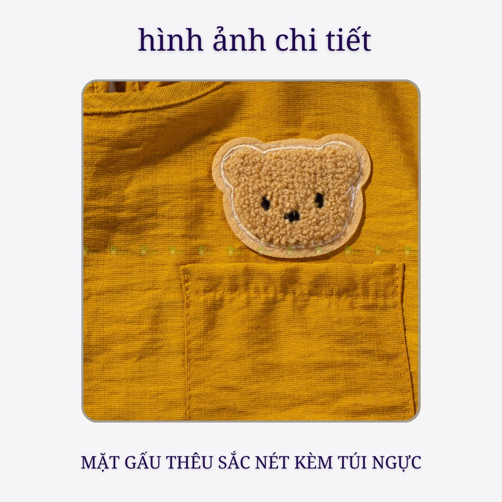 Bộ Thô Đũi Bé Trai, Bé Gái Túi Ngực Thêu Gấu Kute, Đồ Bộ Cho Bé Mặc Đi Chơi, Đi Học CK37