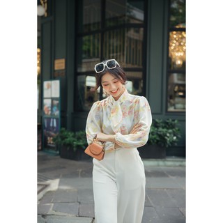 Áo Sơ Mi Lụa Cổ Nơ Misa Vàng