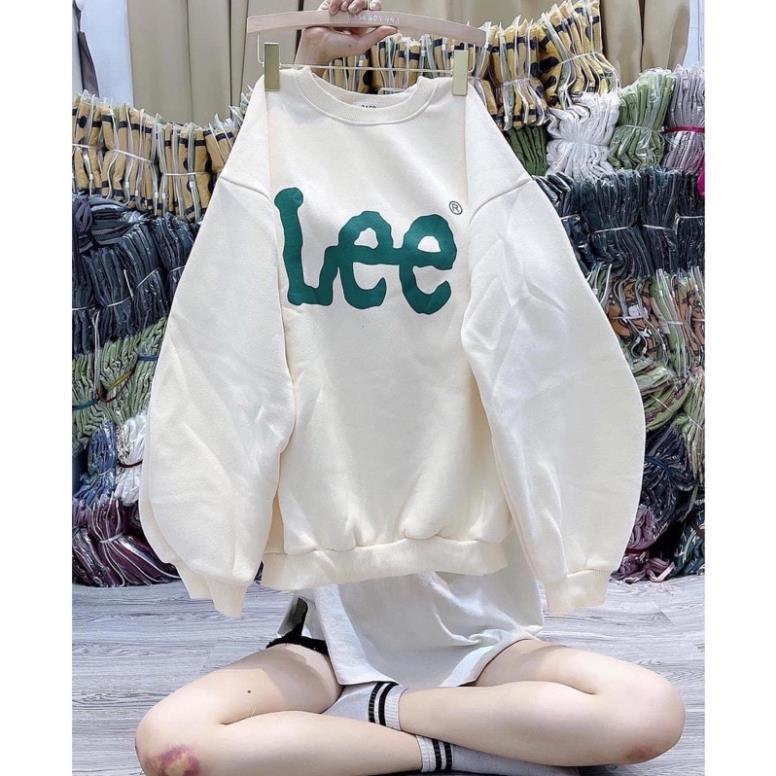 Áo Nỉ Sweater Lee Form Rộng Unisex Nam Nữ Tay Bồng Nỉ Cotton Dày Dặn