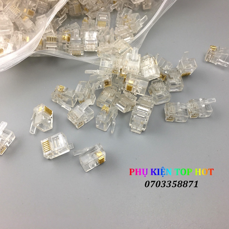 Đầu bấm dây điện thoại RJ12 6 chân 6P6C đồng loại tốt bao 100 hạt