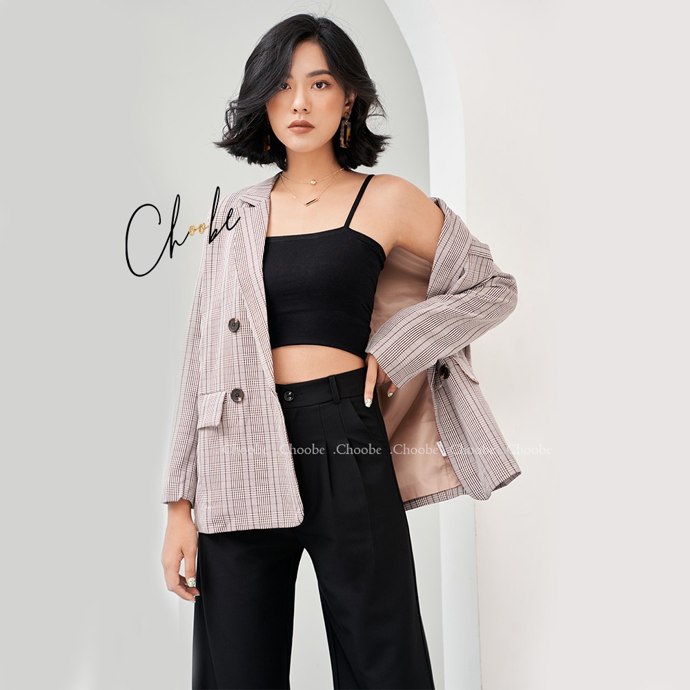 Áo blazer nữ Choobe hai lớp dài tay vest kẻ caro cao cấp form suông Hàn Quốc BL01 | BigBuy360 - bigbuy360.vn