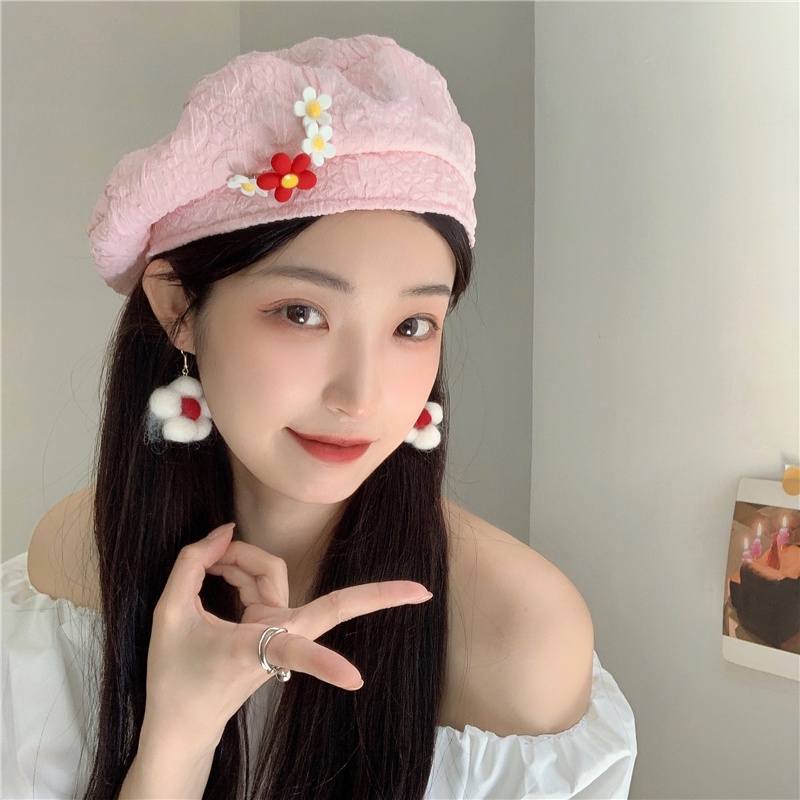 Mũ Beret Mỏng Thoáng Khí In Họa Tiết Hoa Phong Cách Nhật Bản Thời Trang Mùa Hè Cho Nữ