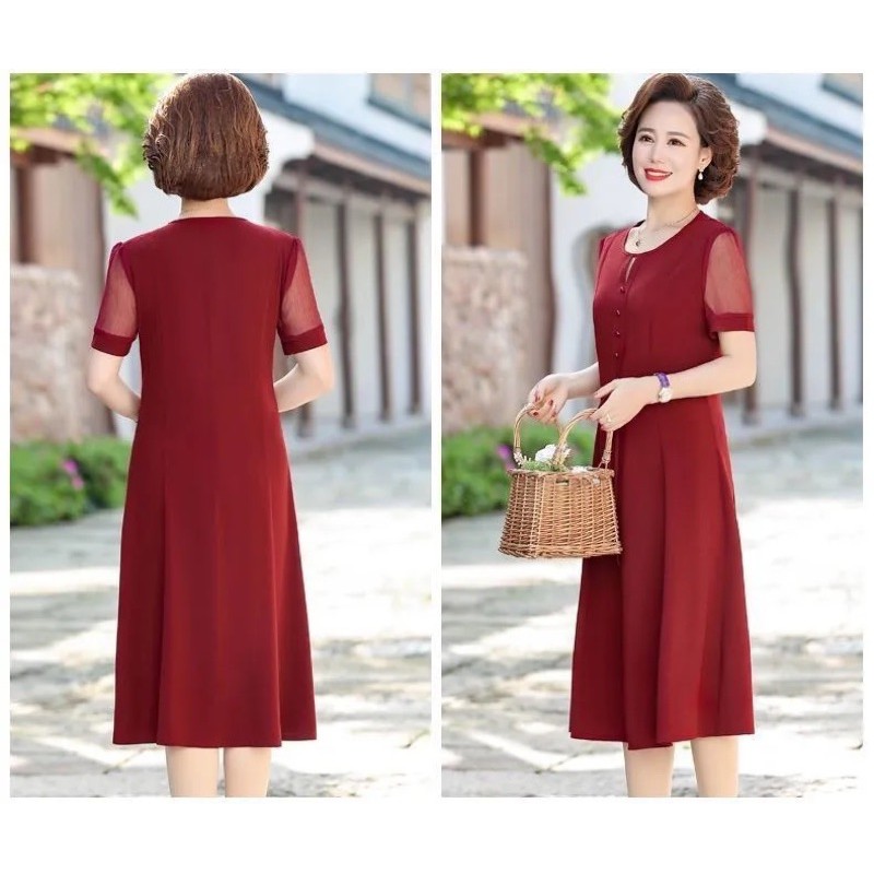 Váy đầm trung niên voan mẫu mới, váy đầm cho mẹ, cho bà