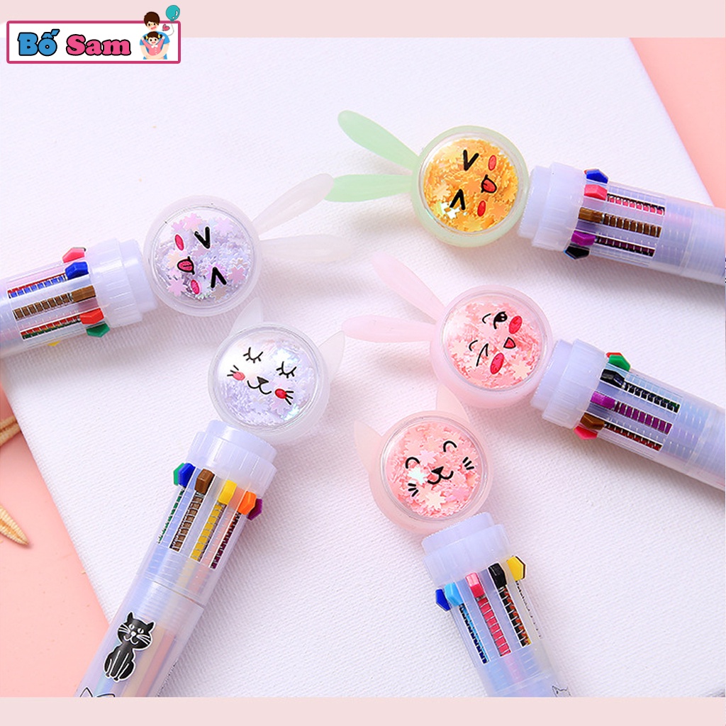 Bút bi nhiều màu 10in1, bút bi 10 màu ánh nhũ trong 1 bút tiện lợi Shop Bố Sam