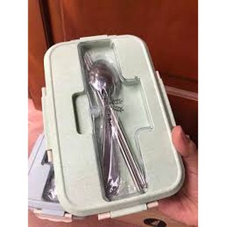 Hộp cơm lúa mạch 3 ngăn kèm đũa thìa ( hộp đựng thức ăn)