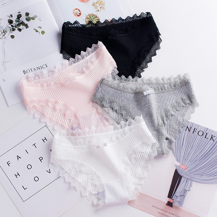 Quần lót nữ cotton tăm cao cấp thoáng khí co giãn viền ren kháng khuẩn 99- HaSong