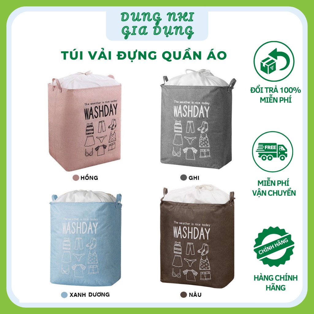 Túi Đựng Quần Áo Chăn Mền Vải Canvas Cỡ Lớn Giỏ Đựng Đồ Đa Năng Có Dây Rút Gấp Gọn Xinh Xắn