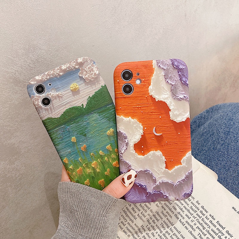 Hàng mới về Ốp điện thoại in hình tranh sơn dầu kiểu Nhật Hàn cho iphone 7plus 8plus 12 11Pro Max X XS XR