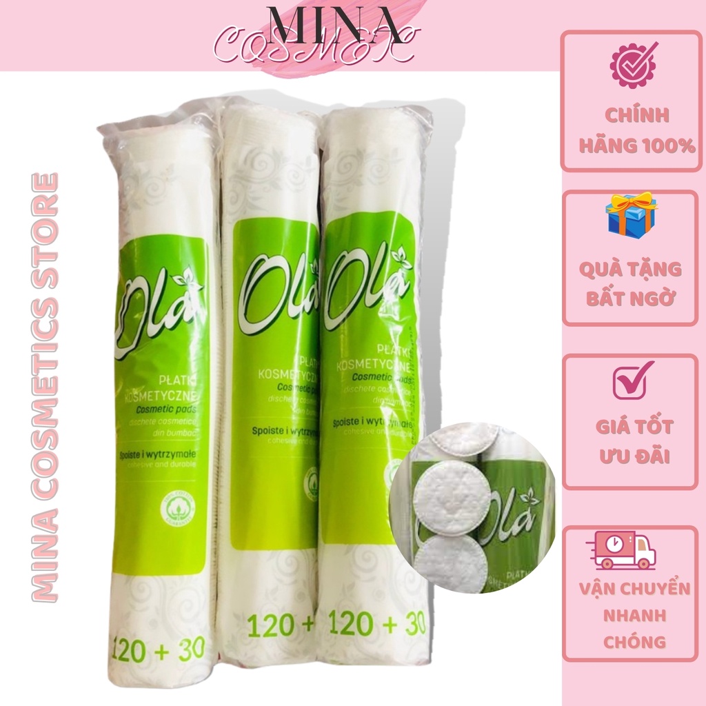 Bông tẩy trang [Sạch 100%_Hàng Auth] Bông tẩy trang Ola 120+30 miếng Cotton Pads