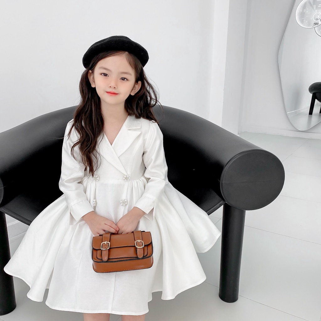 Đầm công chúa màu trắng đính hoa cao cấp thời trang mùa thu dành cho bé gái