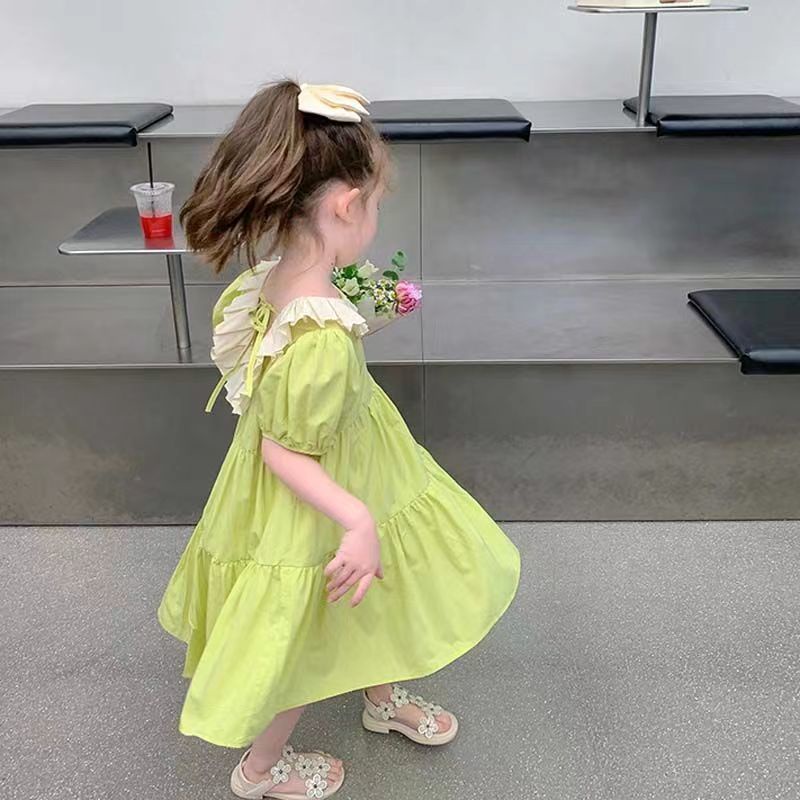 Đầm Công Chúa Tay Phồng Ngắn Hở Lưng Thời Trang Mùa Hè Phong Cách Hàn Quốc Mới Dành Cho Bé Gái