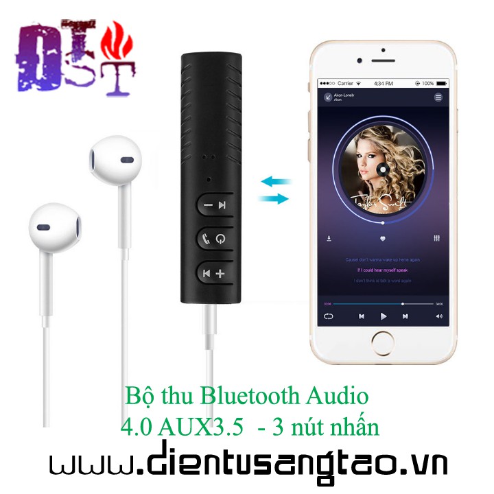 ✅ [RẺ NHẤT VIỆT NAM] Bộ thu Bluetooth Audio 4.0 dành cho tai nghe (3 nút nhấn) +Tặng thêm châm cắm 3.5mm