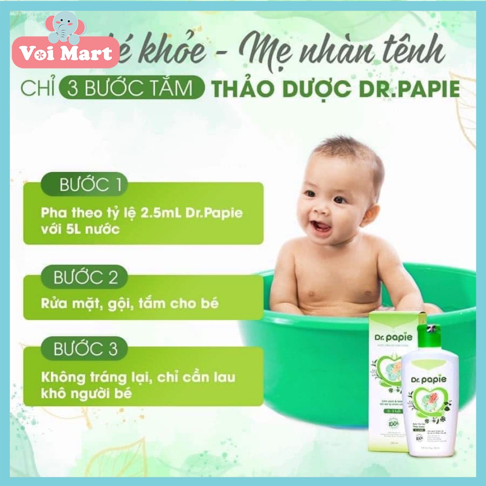 Nước Tắm Gội Thảo Dược Dr Papie Cho Bé Giúp Ngăn Ngừa Và Giảm Các Vấn Đề Về Da Dung Tích 230ml