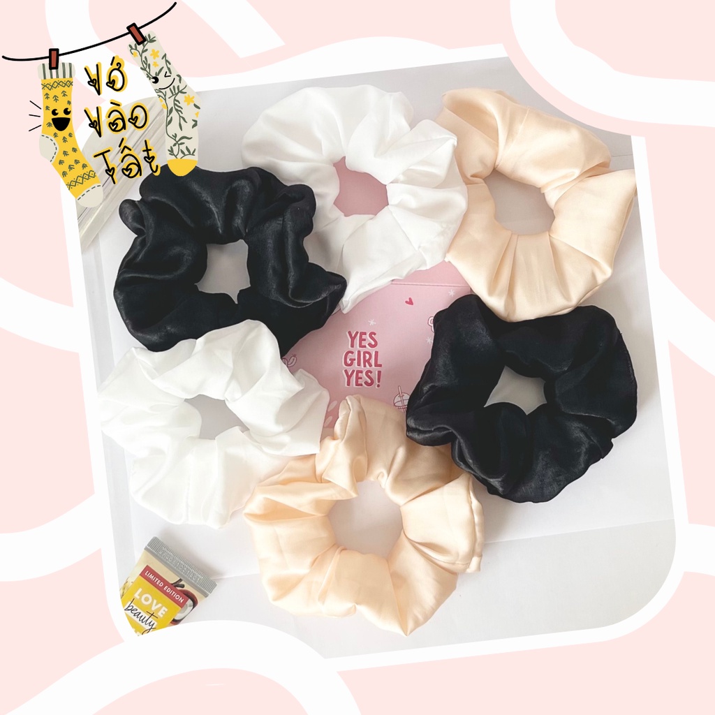 Buộc tóc scrunchies vải nhún mềm phồng màu trơn