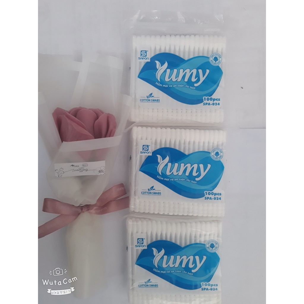 Tăm bông YUMY (gói 100 que ) an toàn thân thiện, giúp vệ sinh tai, mũi, vết thương; hỗ trợ trang điểm; chăm sóc da em bé