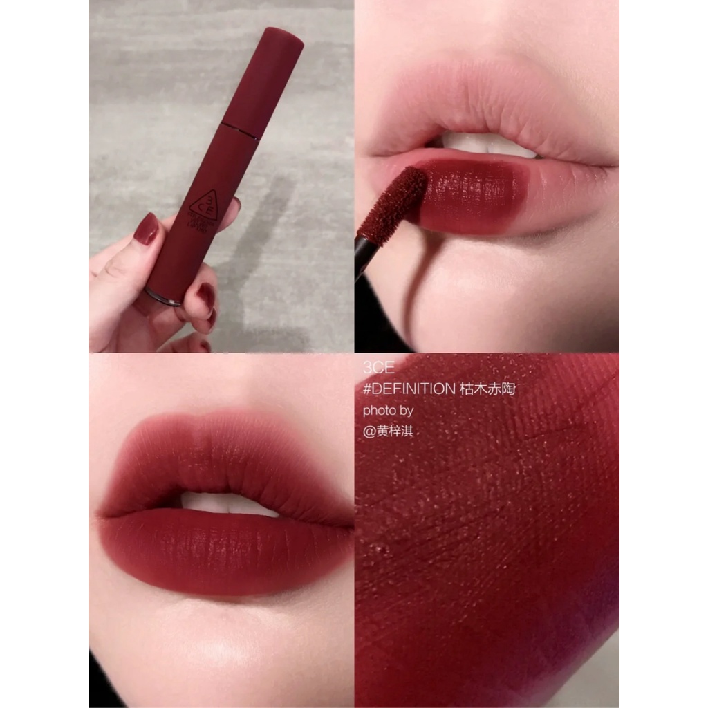 Son kem Lì 3ce Velvet Lip Tint 4g Mẫu Mới- Definition- Bitter Hour- Walk N Talk- Like Gentle- Cashmere Nude