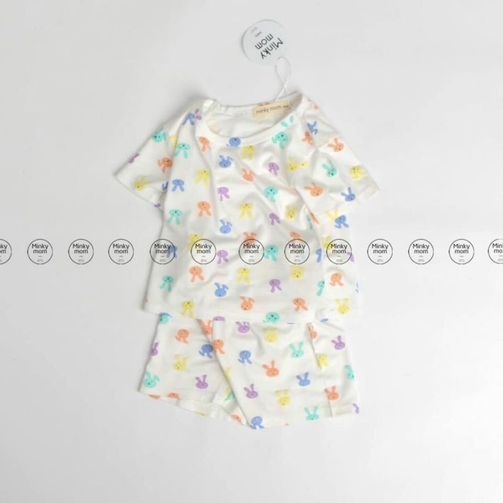 Bộ Minky Mom Cộc Tay Cho Bé️🐰Cotton 100%️🐰Họa tiết THỎ cực kì dễ thương dành cho bé trai,bé gái từ 6-18kg