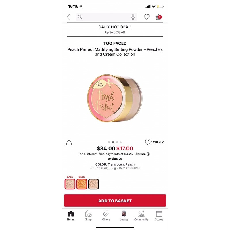 (Bill Sephora) Phấn phủ bột Too Faced Peach Perfect | BigBuy360 - bigbuy360.vn