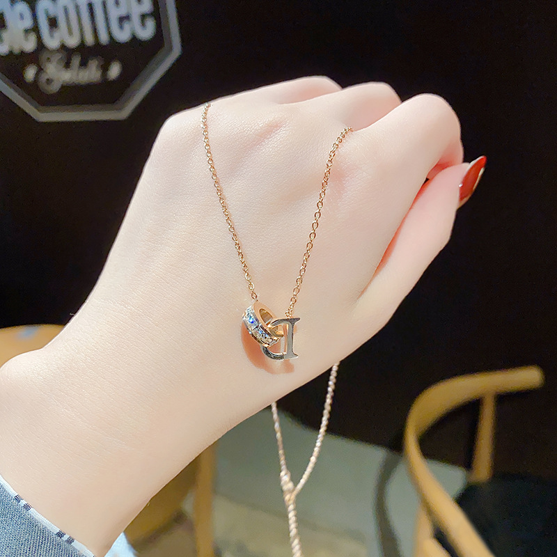 Chữ D Vòng Cổ Cho Phụ Nữ Zircon Titanium Steel Choker Chuỗi Vòng Cổ Phụ Kiện Cho Phụ Nữ Lucky Charm