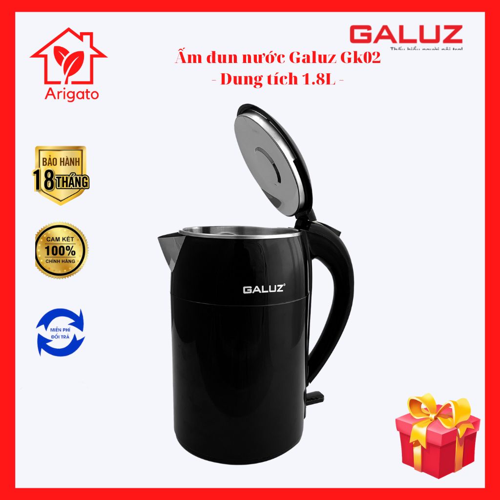 Ấm Siêu Tốc Giữ Nhiệt - Ấm Đun Nước GALUZ Inox 304 2in1 Đa Năng Dung Tích 1.8 Lít Công Suất 1500W