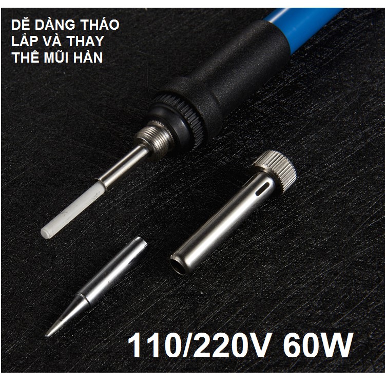 Mỏ hàn điện tử cầm tay 220v 60w có điều chỉnh nhiệt độ tặng kèm 5 mũi hàn