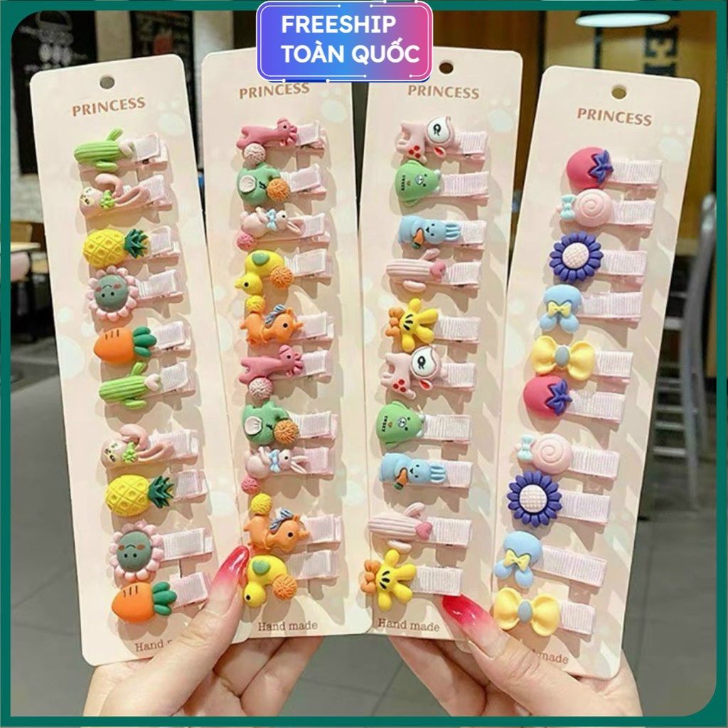 Kẹp tóc cho bé gái phong cách Hàn Quốc dễ thương (set 10 cái) - Kẹp tóc cute cho bé gái họa tiết xinh xắn
