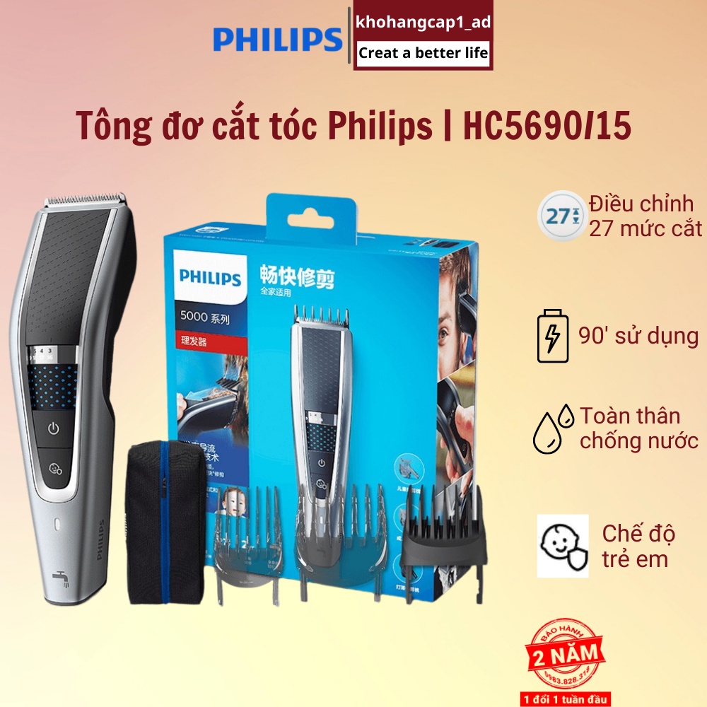 Tông đơ cắt tóc Philips điện không dây trẻ em và người lớn HC5690/15 - BH 24 Tháng - Khohangcap1_ad