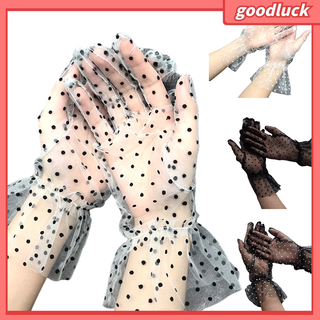 1 Đôi Găng Tay Lưới Vải Tuyn Trong Suốt Họa Tiết Chấm Bi
