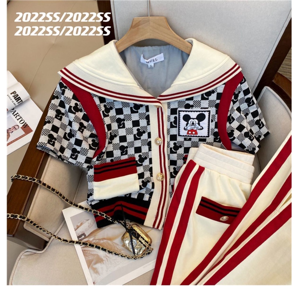 Bộ Áo Thun Ngắn Tay + Quần Short Ống Rộng Thời Trang Mùa Hè 2022 Cho Nữ