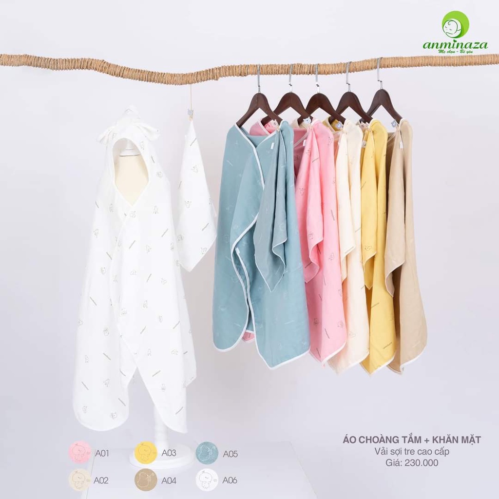 Áo choàng tắm cho bé sợi tre Anminaza, tặng kèm khăn mặt