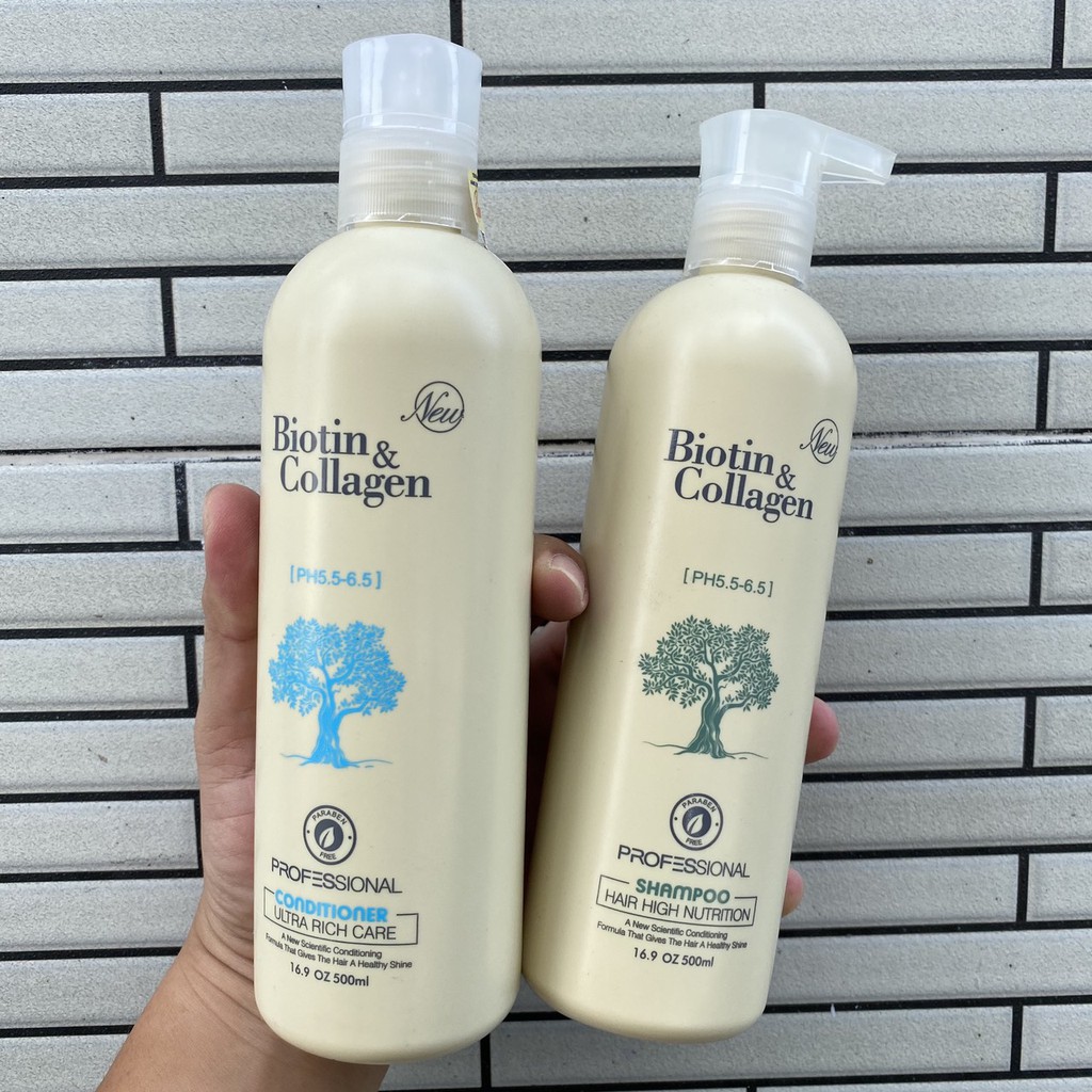 Best Seller Dầu gội xả kích thích mọc tóc Biotin Collagen PASIORI New 500mlx2