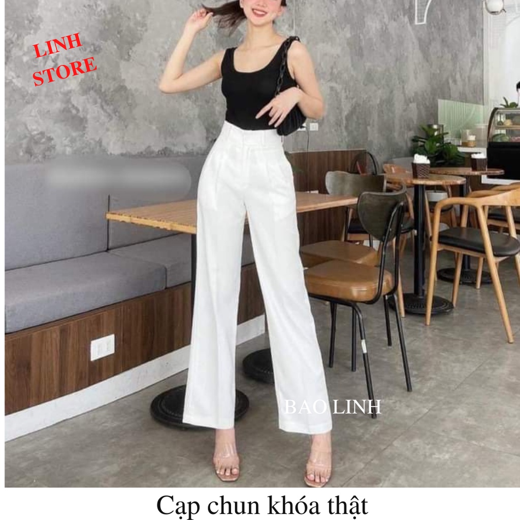 Quần Tây Baggy Nữ Linh Store Công Sở Lưng Cao Dáng Suông Ống Rộng Nữ Chất Liệu Ruby