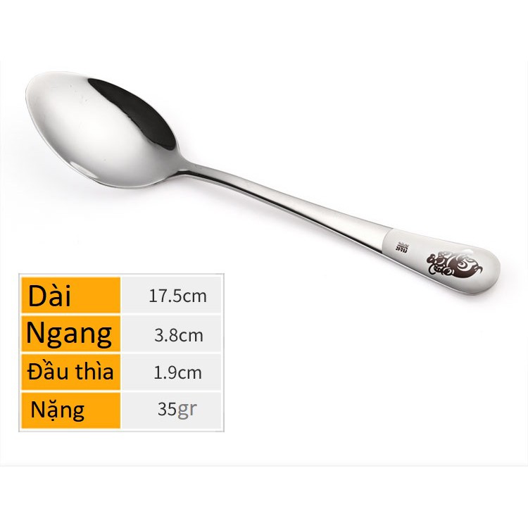 01 Muỗng, thìa ăn dài khắc 12 con giáp bằng INox 304 cao cấp, dụng cụ bàn ăn sang trọng, cơm trưa văn phòng tiện dụng