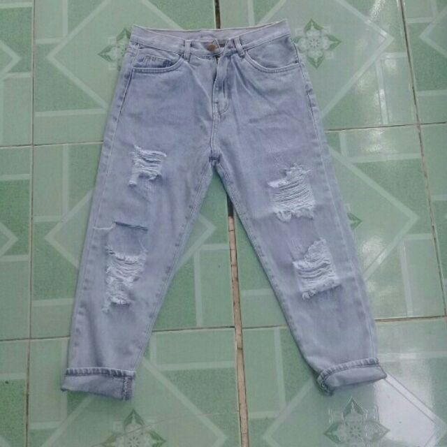 Quần Jeans Baggy Rách Xinh xắn màu Xanh Nhạt cá tính