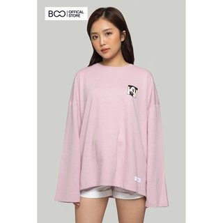  Áo Thun BOO Dài Tay Nữ Oversize Dáng Rộng Nỉ Da Cá In Logo Mickey Cao Cấp Màu Hồng Và Tím
