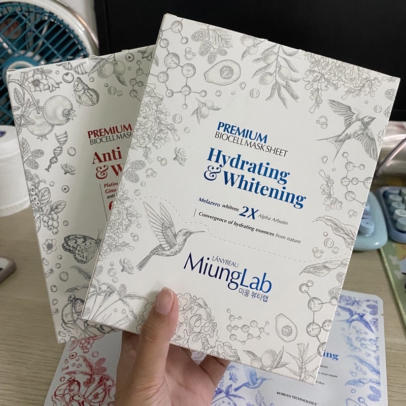 Hộp 10 miếng Mặt nạ cấp ẩm và dưỡng trắng da LÁNYBEAU MiungLab Premium Hydrating  & Premium Anti-Aging