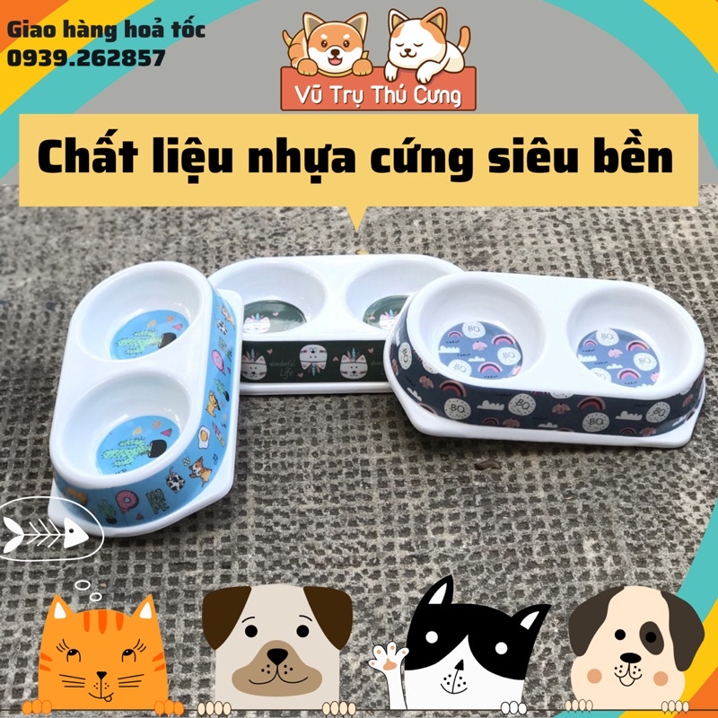 Bát ăn đôi hoạ tiết cho chó mèo, Bát ăn cho mèo giá rẻ