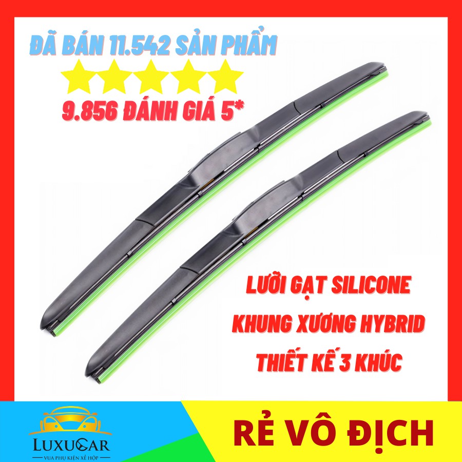 Gạt mưa ô tô, gạt mưa xe hơi Silicone 3 khúc CAO CẤP Hybrid - Loại ngàm U dành cho các dòng xe phổ thông