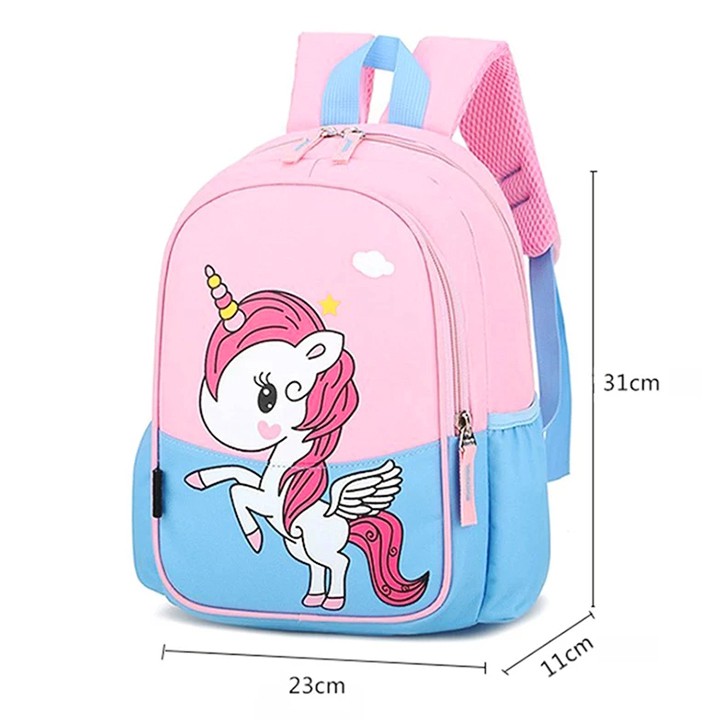 Balo unicorn cho bé 3-7 tuổi chất vải nhẹ mềm thiết kế 2 ngăn lớn và 2 ngăn để bình nước tiện lợi BBShine – B022